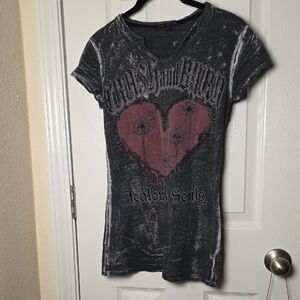 Affliction Black Distressed Heart Graphic Tee - Pink Heart